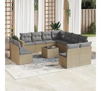 HEFZGDB Set divano da giardino da 12 pezzi con cuscini beige in polyrattan, design modulare con rivestimenti sfoderabili e piano in vetro per terrazza Questo titolo (147 caratteri) soddisfa tutti