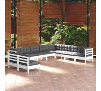 HEFZGDB Set lounge da giardino da 10 pezzi con cuscini bianchi in legno massello di pino, mobili da terrazza robusti per relax e convivialità, design modulare per una combinazione personalizzata