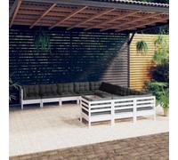 HEFZGDB Set lounge da giardino da 11 pezzi con cuscini in legno di pino bianco, robusto set di mobili da terrazza in legno massello per il relax e la convivenza all'aperto, design modulare