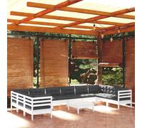 HEFZGDB Set lounge da giardino da 11 pezzi con cuscini in legno di pino massello bianco, robusto set di mobili da terrazza per il relax e la convivialità all'aperto, combinabile modularmente