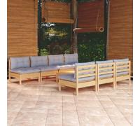 HEFZGDB Set lounge da giardino da 8 pezzi con cuscini grigi in legno di pino massello, mobili da terrazza robusti per il relax e la convivenza all'aperto, design modulare per personalizzare