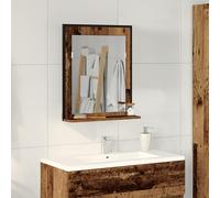 HEFZGDB Specchio da bagno rustico in legno anticato, 50 x 12 x 60 cm, con funzione a specchio e vano portaoggetti, montaggio a parete per bagno e corridoio, superficie strutturata, riflesso chiaro