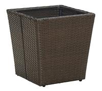HEFZGDB Tavolino marrone, 41,5 x 41,5 x 44 cm, in polyrattan e vetro temperato, da campeggio, da giardino, balcone, adatto per giardini, terrazze, terrazze