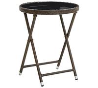HEFZGDB Tavolino marrone da 60 cm, in polyrattan e vetro temperato, da campeggio, da giardino, da balcone, adatto per giardini, terrazze, terrazze