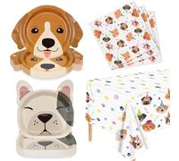 Hegbolke 61 Pezzi Decorazioni Per Feste Di Cani - Inclusi Piatti, Tovaglioli, Tovaglia Per Bambini A Tema Cucciolo Di Cane, Servire 20