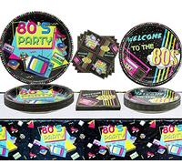 Hegbolke Articoli per Feste Anni '80 - Set di 122 Tovaglioli Piatti Anni '80, per Decorazioni per Feste Anni '80, Articoli per Feste di Compleanno a Tema Anni '80 - Serve 40