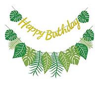 Hegbolke Banner di buon compleanno per feste hawaiane - Decorazione per feste hawaiane, forniture e decorazioni per feste Luau, decorazioni glitterate, buon compleanno, Largo