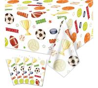 Hegbolke Confezione da 4 decorazioni sportive per feste di compleanno, tovaglia, calcio, basket, baseball, hockey, softball, pallavolo, decorazioni per feste a tema sportivo, 130 x 214 cm