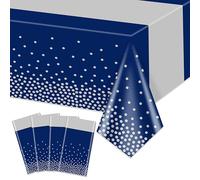 Hegbolke Confezione da 4 tovaglie blu e argento - 220 x 130 cm, rettangolari, blu e argento, per matrimoni, compleanni, prima comunione, baby shower, laurea