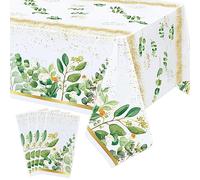 Hegbolke Confezione da 4 tovaglie con foglie di salvia verde foglie di eucalipto - 220x130cm salvia verde Oh tovaglie per bambini, per baby shower, feste, compleanni, decorazioni per la tavola