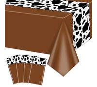 Hegbolke Confezione da 4 tovaglie marroni con stampa mucca, 214 x 130 cm, tovaglia rettangolare con mucca, per baby shower, discoteca, cowgirl, decorazioni per feste di compleanno
