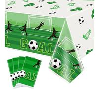 Hegbolke Confezione da 4 tovaglie per feste, riutilizzabili, a tema calcio, decorazioni per feste di compleanno a tema calcio, 220 x 130 cm