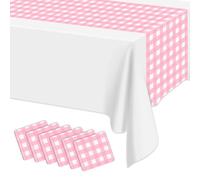 Hegbolke Confezione da 6 runner da tavola a quadretti rosa e bianchi, 35 x 274 cm, rettangolari, impermeabili, per picnic, feste di compleanno, vacanze, forniture all'aperto