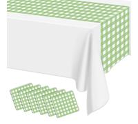 Hegbolke Confezione da 6 runner da tavola a quadretti verde chiaro e bianco, 35,5 x 274 cm, rettangolari, impermeabili, per picnic, feste di compleanno, vacanze, forniture all'aperto