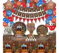 Hegbolke Decorazioni per Feste da Cowboy - Decorazioni per Feste a Tema Western da Cowboy Inclusi Piatti, tovaglioli, striscioni, tovaglie Western, Palloncini, Topper per Cupcake - Servire 20