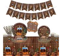 Hegbolke Decorazioni per feste da cowboy - Decorazioni per feste occidentali tra cui piatti, tovaglioli, tovaglie occidentali, tazze, striscione per forniture per feste con stampa di mucche Servire 20