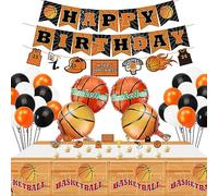 Hegbolke Decorazioni per feste di pallacanestro - Compresi striscioni di BUON COMPLEANNO, 4 palloncini in alluminio per pallacanestro, decorazioni per torte, palloncini a tema pallacanestro(A)