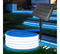 HEGEHE 24V Striscia solare da esterno [5M, blu], IP68 impermeabile striscia neon COB LED flessibile da interno, 7200MAH, 8 modalità di illuminazione, illuminazione giardino/patio/balcone