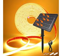 HEGEHE 24V Striscia solare esterna [4M, bianco caldo], IP68 impermeabile striscia neon COB LED flessibile per interni, 2400MAH, 8 modalità di illuminazione, illuminazione giardino/patio/balcone