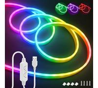 HEGEHE - Striscia neon LED SMD 3535 [5M,RGB], con controller musicale USB On/Off, IP65 impermeabile, 60 LEDs/m 5V striscia LED flessibile CRI85+, tagli ogni 10cm [adattatore di corrente non incluso]