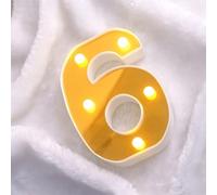 HEGGMKK Numeri E Lettere A LED A Specchio, Altezza 22 Cm, Spessore 4 Cm, 26 Lettere E 10 Numeri, Luce Calda/Alimentazione A Batteria, Doppio Scopo: Esposizione/Sospensione,6,Gold