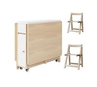 HEGGMKK Tavolo Da Pranzo Pieghevole Espandibile, Dimensioni: 1,2/1,5 M, Sedile Da Pranzo in Legno Massello: 2-4 Pezzi, Altezza 74 Cm, Larghezza 80 Cm, Ruota Universale A 360°,1.2m+2Chair,C