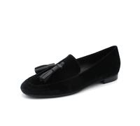 Hegon mocassini da donna scarpe basse in velluto e vera pelle nero con nappe