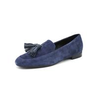 Hegon mocassini da donna scarpe basse in vera pelle camoscio blu con nappe