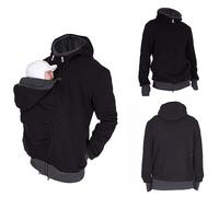 HEGZA 2 in 1 Multifunzione Uomo Felpe del Portare Neonato Bambino Hoodie Cappuccio, Mens Canguro Felpa Felpa con Cappuccio,Nero,L