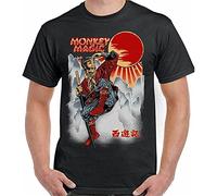 HEHA GUDU Monkey Magic T-Shirt Mens Retro Chinese Fantasy TV Show Martial Arts 70's 80's Black Black M