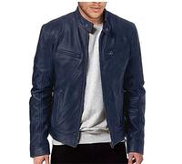 Hehangan Giacca da uomo a maniche lunghe, colletto alto, tinta unita, casual, giacca da motociclista, decorazione con zip, bella similpelle alla moda, C-dark blu1, 5XL