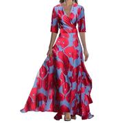 Hehangan Stampa digitale per le signore manica lunga V abito insieme, 5#, 3XL