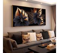 HEHGVCF Poster astratto su tela d'oro, 80 x 160 cm, nero e oro, stile botanico, dorato, retrò, arte su tela, senza cornice (oro, 20 x 40 cm)