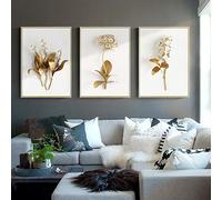 HEHGVCF Quadro su tela, motivo floreale di piante dorate, foglie su tela, da parete per soggiorno, poster, stampe artistiche e sculture dorate, senza cornice, (oro A, 60 x 90 cm)