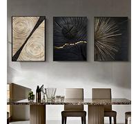HEHGVCF Set di 3 poster astratti con anello annuale, linee dorate, poster da parete, moderni per il soggiorno, senza cornice, 3 pezzi, 60 x 90 cm