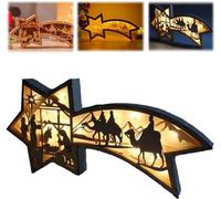Hehimin Christmas Nativity Star Lamp | LED Wooden Christmas Ornaments Nativity Scene Star Shaped Desk Lamp | 3D Christmas Decor Cute Desk Decor,Wooden Star Lamp (A#)