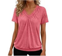 hehiy Magliette Donna Manica Corta con Scollo a V/Collo Rotondo Maglietta Estiva Elegante Top Basic Casual Magliette Maniche Corte Donna per Andare al Lavoro