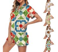 hehiy Set Pigiama Estivo da Donna,2 Pezzi,Top a Maniche Corte e Pantaloncini,Morbidi Indumenti da Notte Pigiama Aperto Davanti Donna Taglie dalla S alla 5XL