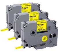 Hehua Nastro giallo laminato da 9 mm 0,35 compatibile per Brother P-Touch TZe-621 TZe621 TZ-621 TZ621 TZe TZ Label Tape per Ptouch PT D210 D200 H110 1880, 3/8'' x 8 m nero su giallo, confezione da 3