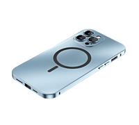 Hehuo Magnetic Charging Aluminum Metal Bumper Matte Shell for Iphone 16 Pro Max Case, Anti-Collision Matte Protective Case Compatible With Magsafe for Iphone Series (14Promax,Blue)