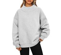Hehuo Oversized Mock Neck Turtleneck Sweatshirt Women Mockneck Crewneck Pullover Long Sleeve Hoodies Tops (Gray,s)