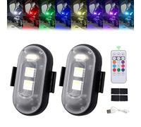 Hehuo Summer Car Interior LED Light - Wireless Remote Control Strobe Light With 8 Colors, USB Charging, Waterproof Anti-Collision Warning (2Pcs)