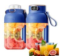 Hehuo Yulyoie Multifunctional Portable Juicer Cup with Digital Display, Portable Smoothie Blender on The Go, Portable Blender USB Rechargeable (Blue | Double Cups And lids)