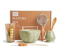 HEI MING Kit Matcha Premium 7 pezzi - Set per Cerimonia del tè con Chasen in Bambù, Ciotola in Ceramica Rosa, Cucchiaio e Accessori