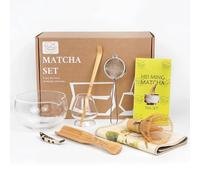 HEI MING Set di Tè Matcha ha 8 Pezzi, kit di tè Matcha Cerimoniale, Ciotola Matcha in Vetro e Matcha Whisk Fatte a Mano QM2405