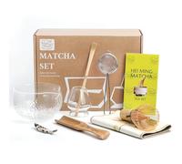 HEI MING Set di Tè Matcha ha 8 Pezzi, kit di tè Matcha Cerimoniale, Ciotola Matcha in Vetro e Matcha Whisk Fatte a Mano QM2405