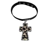 [Heiat] Collana alla moda con ciondolo a forma di croce leopardata Y2K con ciondolo a forma di croce di diamante, collana girocollo da donna e ragazza