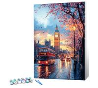 HEIBAGO Paint by Numbers Adults with Frame, Paesaggio Paesaggio Paint by Numbers, DIY London Set with Brushes and Acrylic Painting Canvas for Home Décor, 30 x 40 cm