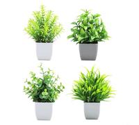 HEIBTENY 4 piante artificiali in vaso, vasi bianchi con eucalipto, erba e menta, verde in plastica realistica per bagno, cucina, soggiorno, ufficio o decorazione da tavolo
