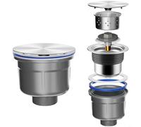 HEIBTENY Cestello di scarico per lavello in acciaio inossidabile, 304 SS tappo push-up con trappola per la prevenzione degli odori, filtro a rete fine per rifiuti di cucina, adatto per fori da 110 mm